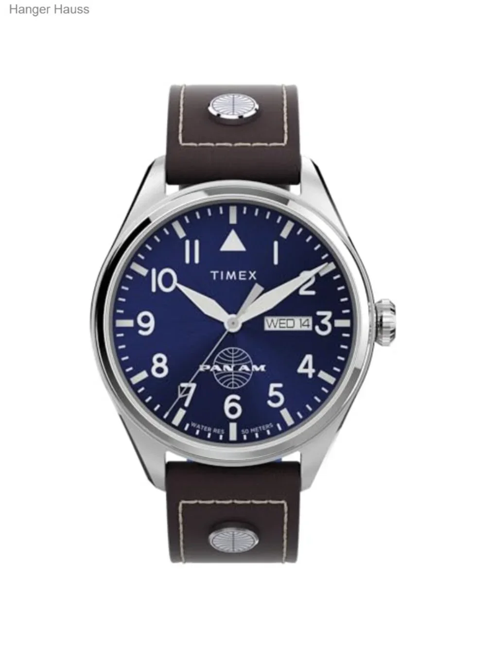 Men's Chronograph Watch with Leather Strap, Mineral Glass Lens, Water Resistant